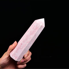 JIC Gem pink powder opal quartz obelisk tower side view enhances room energy