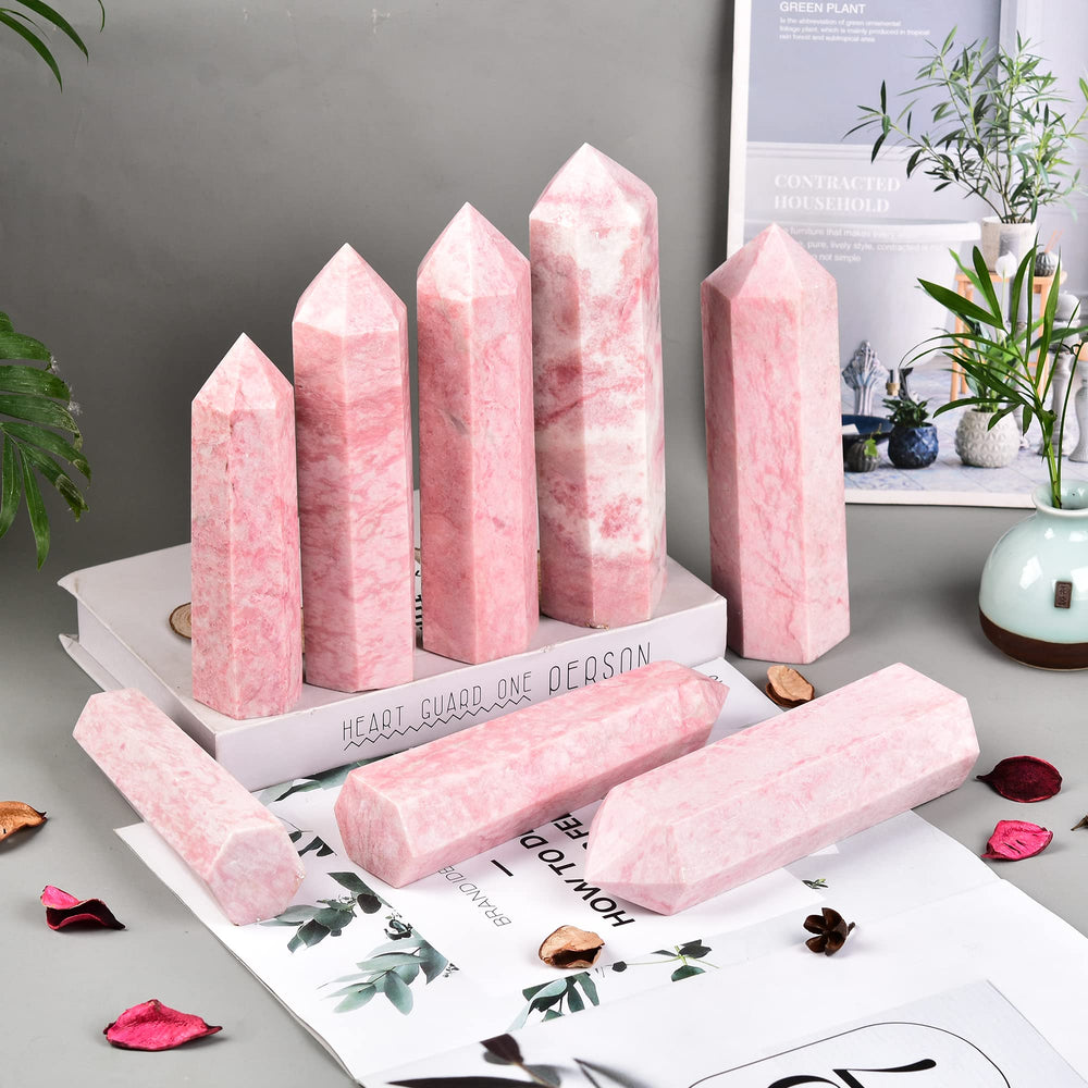 JIC Gem pink powder opal quartz wand for meditation setup with calming energy