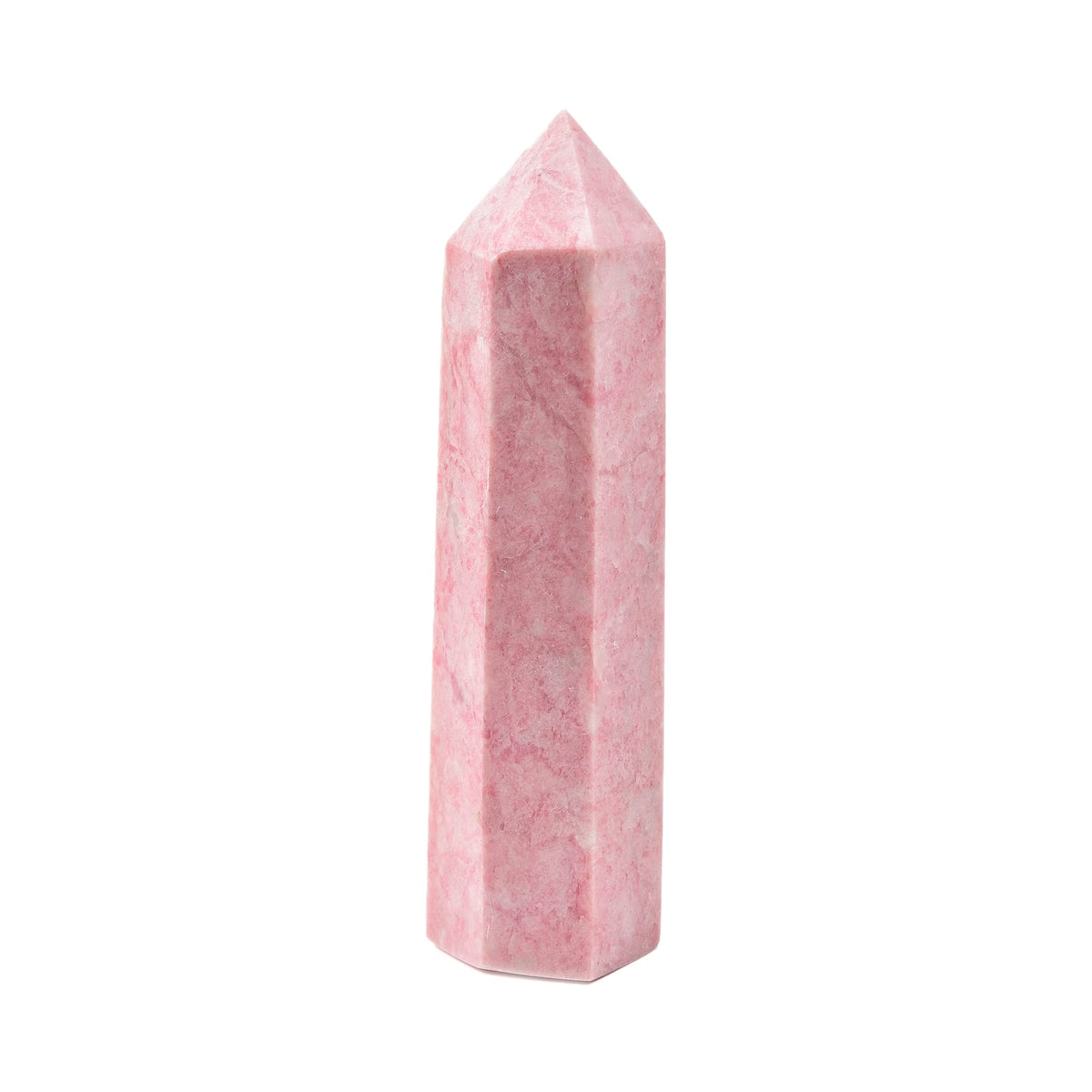 JIC Gem Pink Powder Opal wand close-up highlighting facets for meditation and calm energy