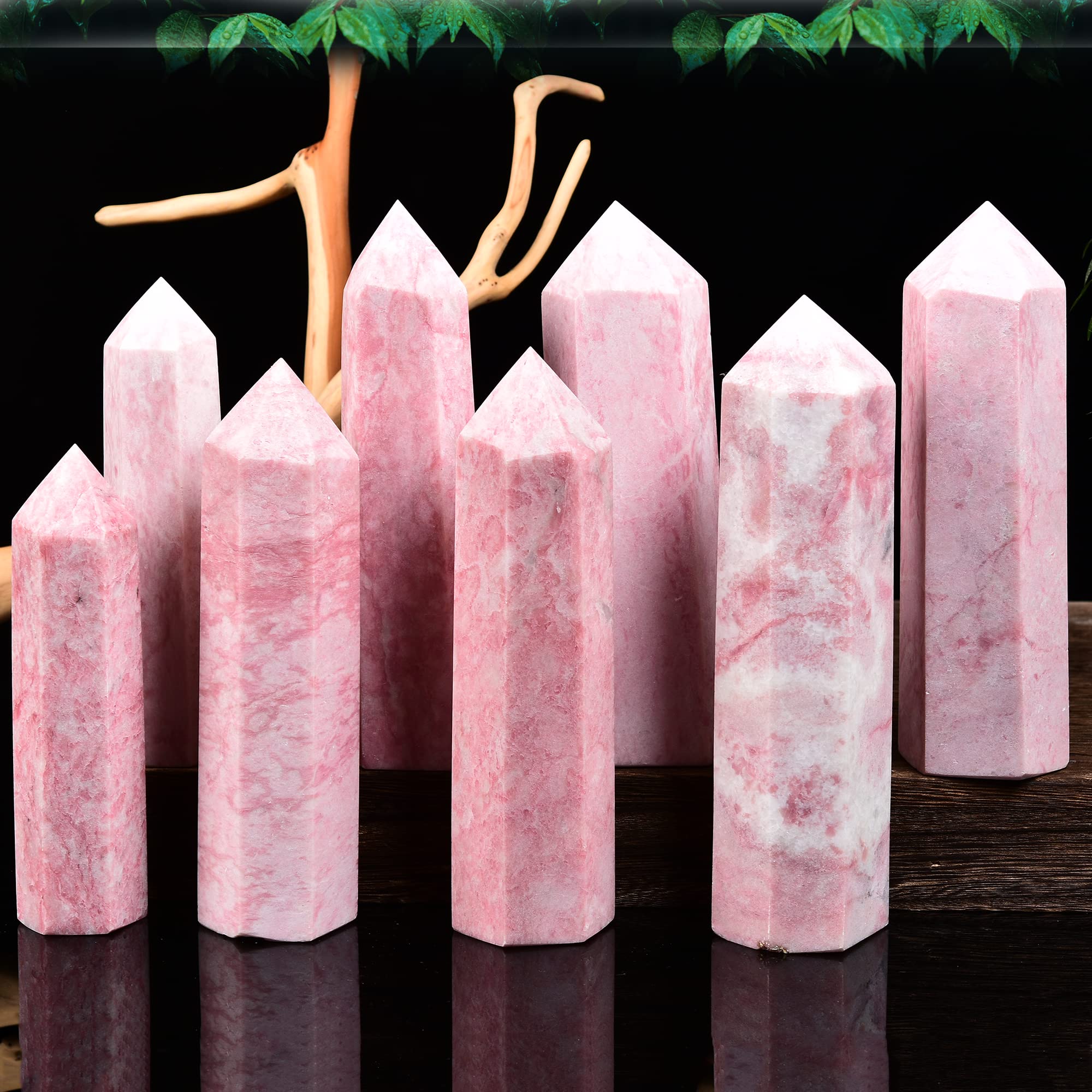 JIC Gem Pink Powder Opal wand shown under warm light to reveal color