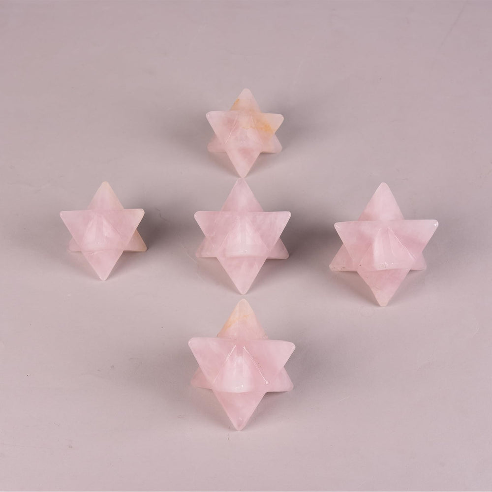 JIC Gem pink rose quartz dodecahedron star shape supports energy flow.
