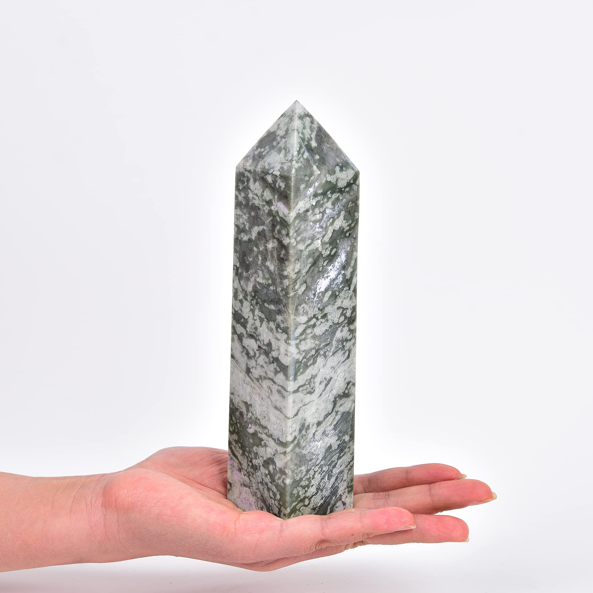 JIC Gem purple-green quartz wand; meditation and energy focus.