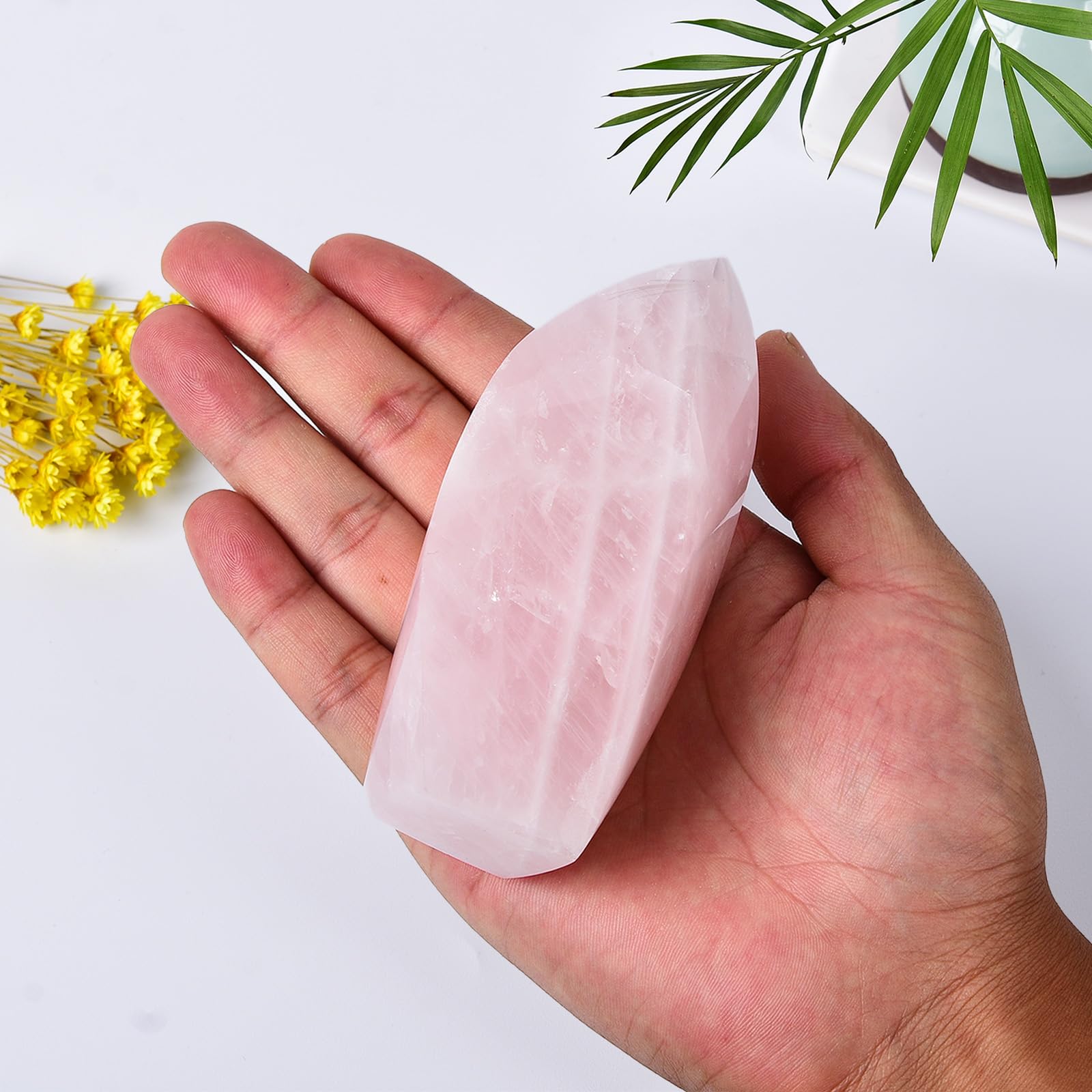 JIC Gem rose quartz tower apex focus promotes calm ambience