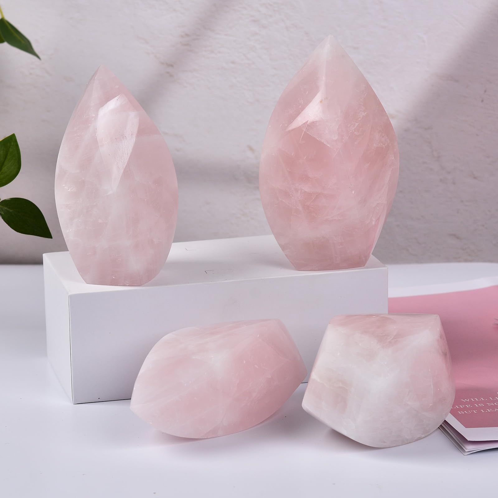JIC Gem rose quartz displays natural variations in color and texture.
