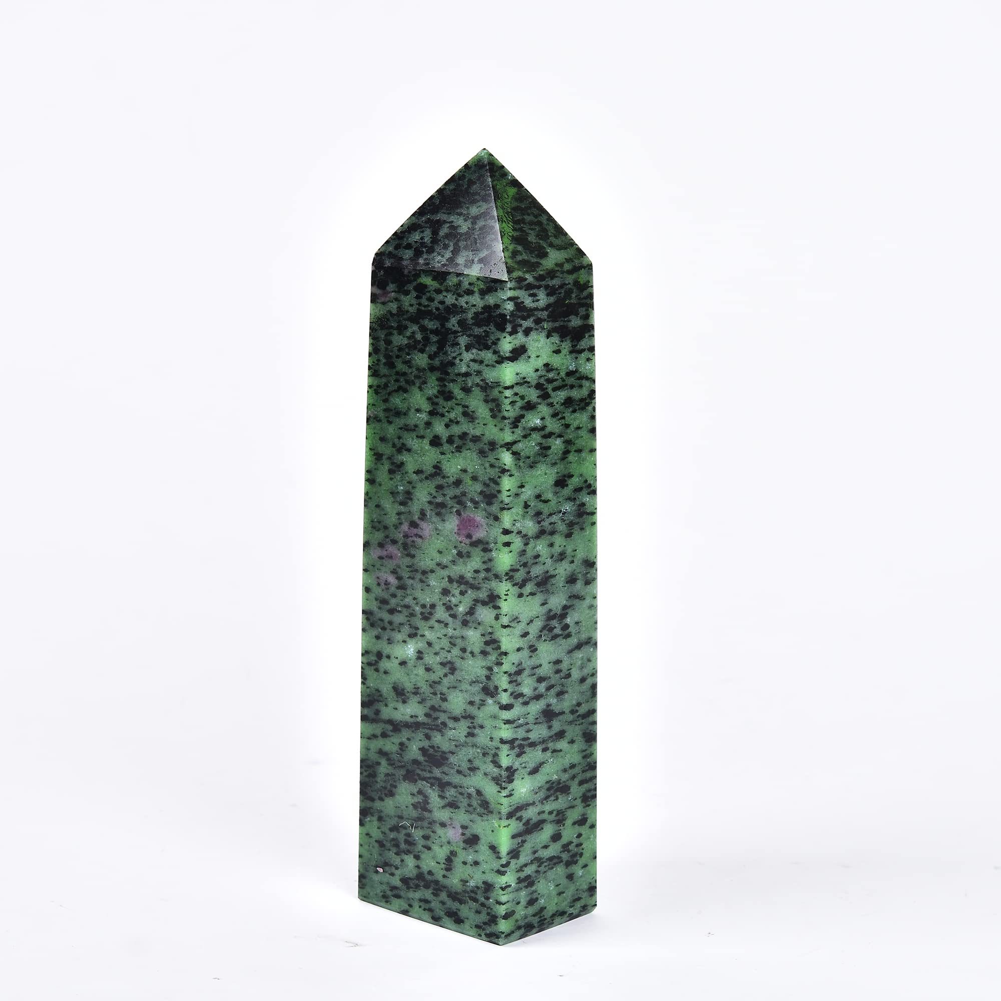 JIC Gem Ruby Zoisite wand obelisk — front view for meditation and energy focus.