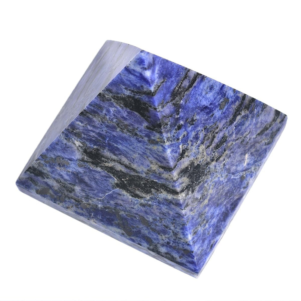 JIC Gem sodalite pyramid used for chakra work and mindful energy.