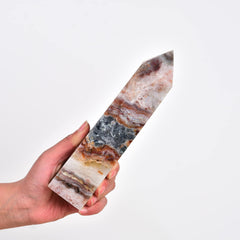 JIC Gem striped agate obelisk wand for meditation and energy focus