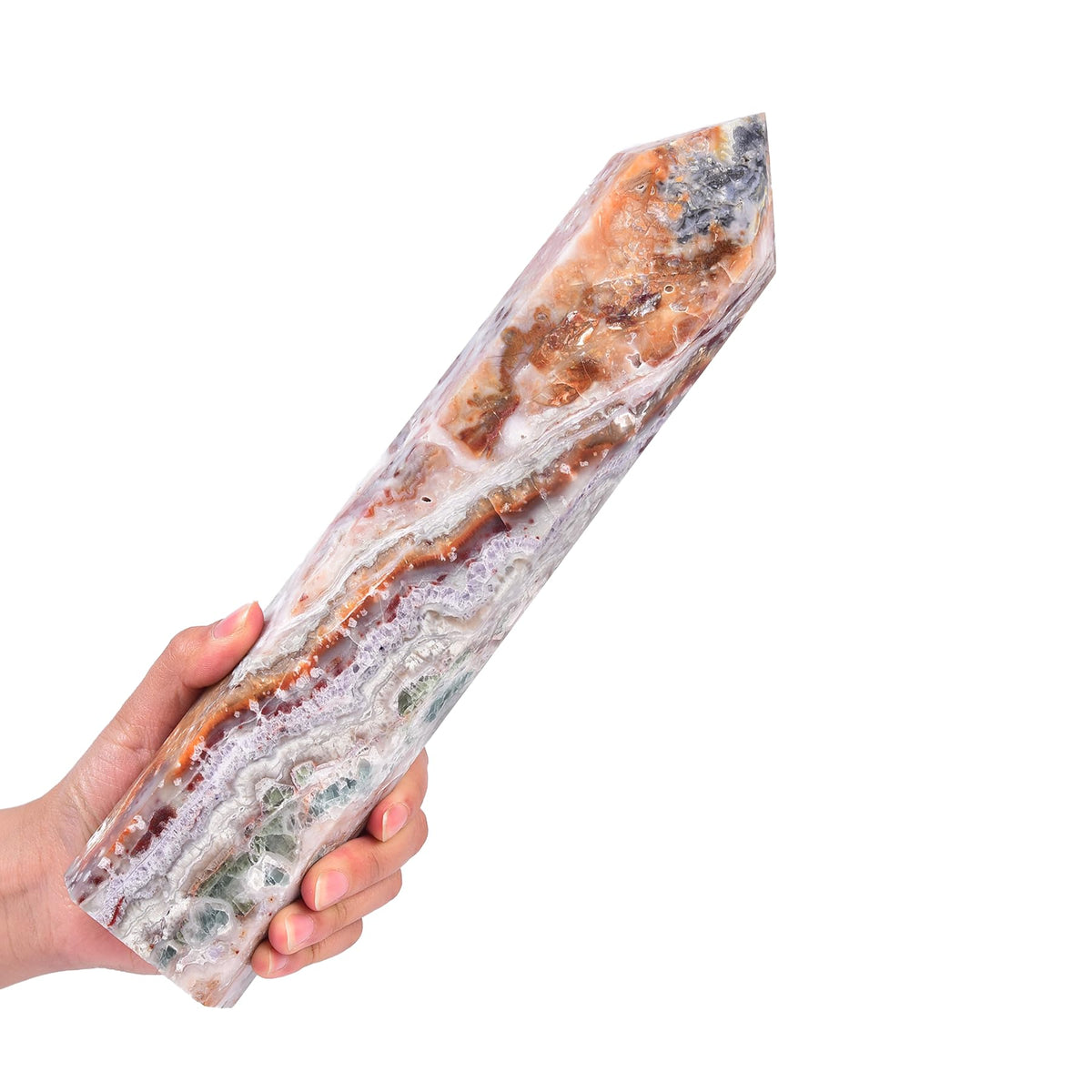 JIC Gem striped agate quartz tower enhances meditation ambiance