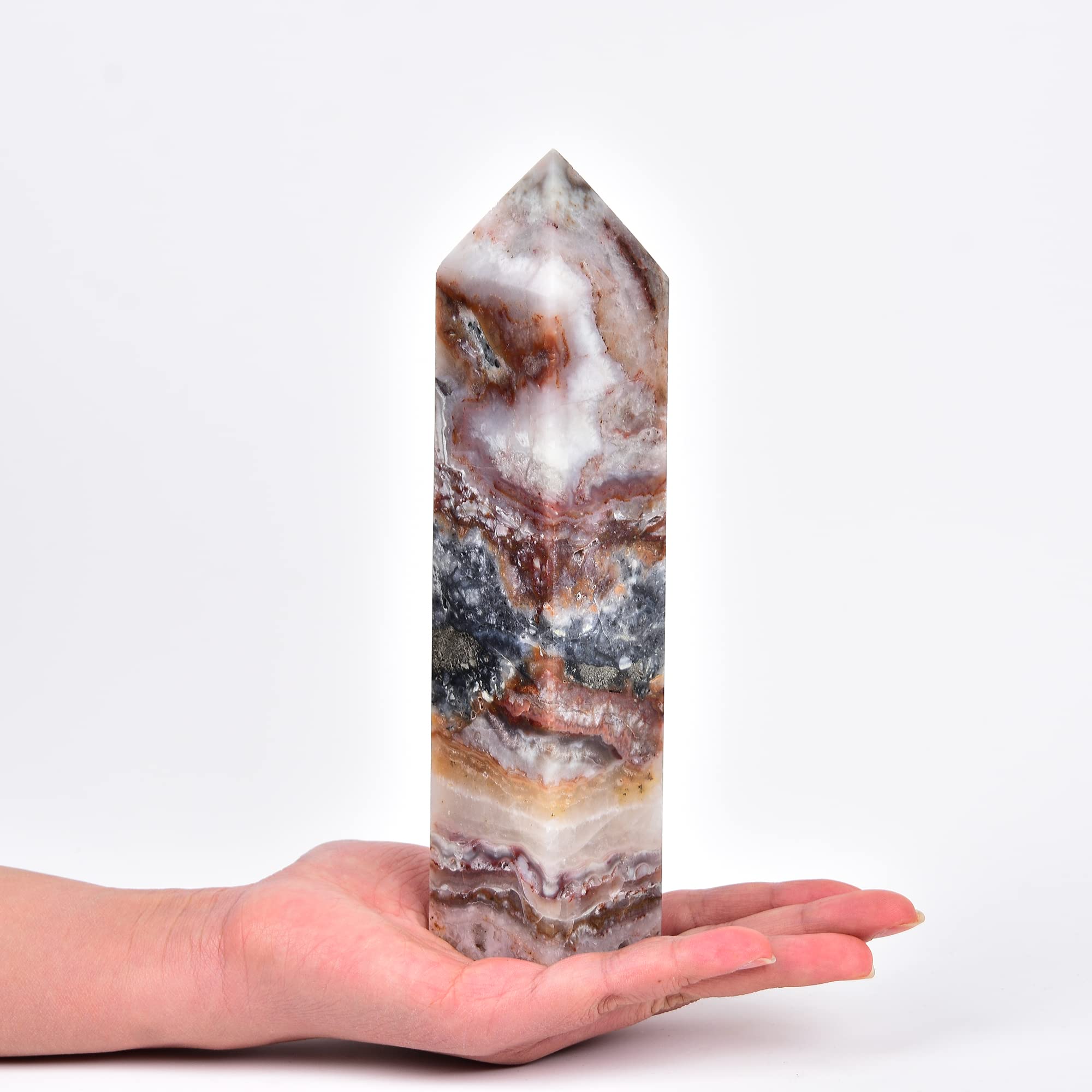 JIC Gem striped agate tetrahedral wand for meditation and focus.