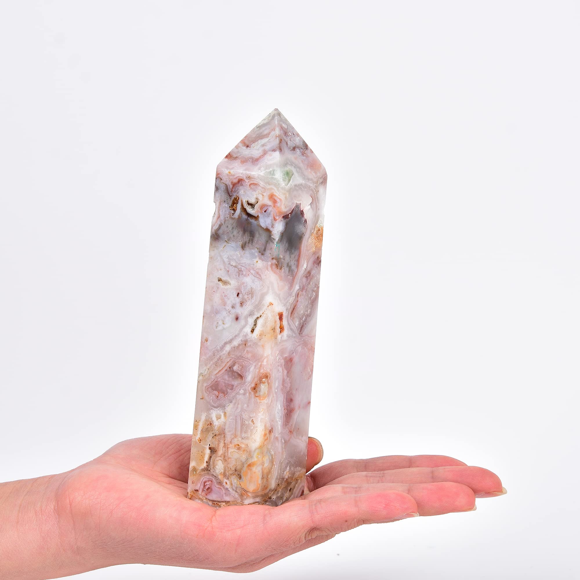 JIC Gem striped agate tower wand enhances focus and calm in meditation.