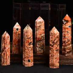 JIC Gem sunstone-blue apatite centerpiece for home energy and reflection.