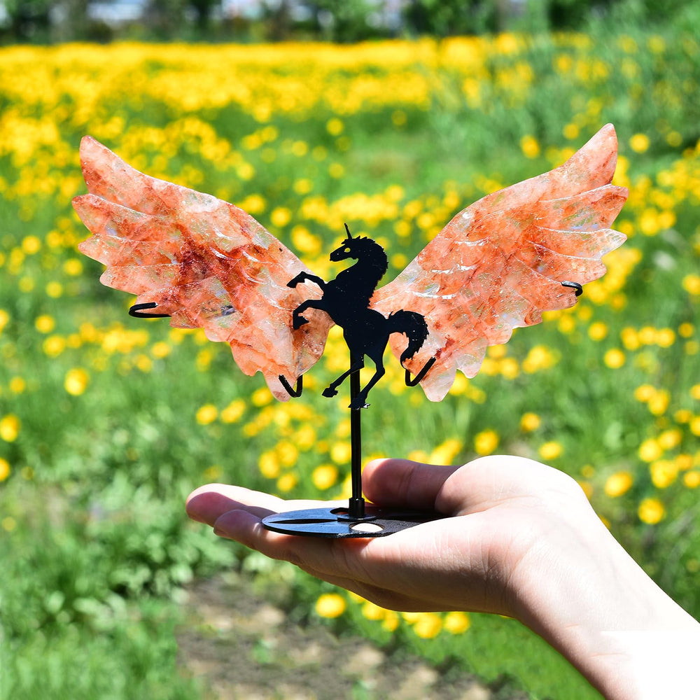 JIC Gem Unicorn Wings crystal with stand enhances desk or shelf display.