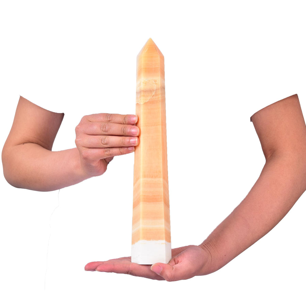 JIC Gem yellow calcite 6-faced tower for meditation and focus.