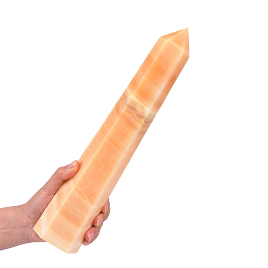 JIC Gem yellow calcite wand with 6 facets for focused energy and meditation.