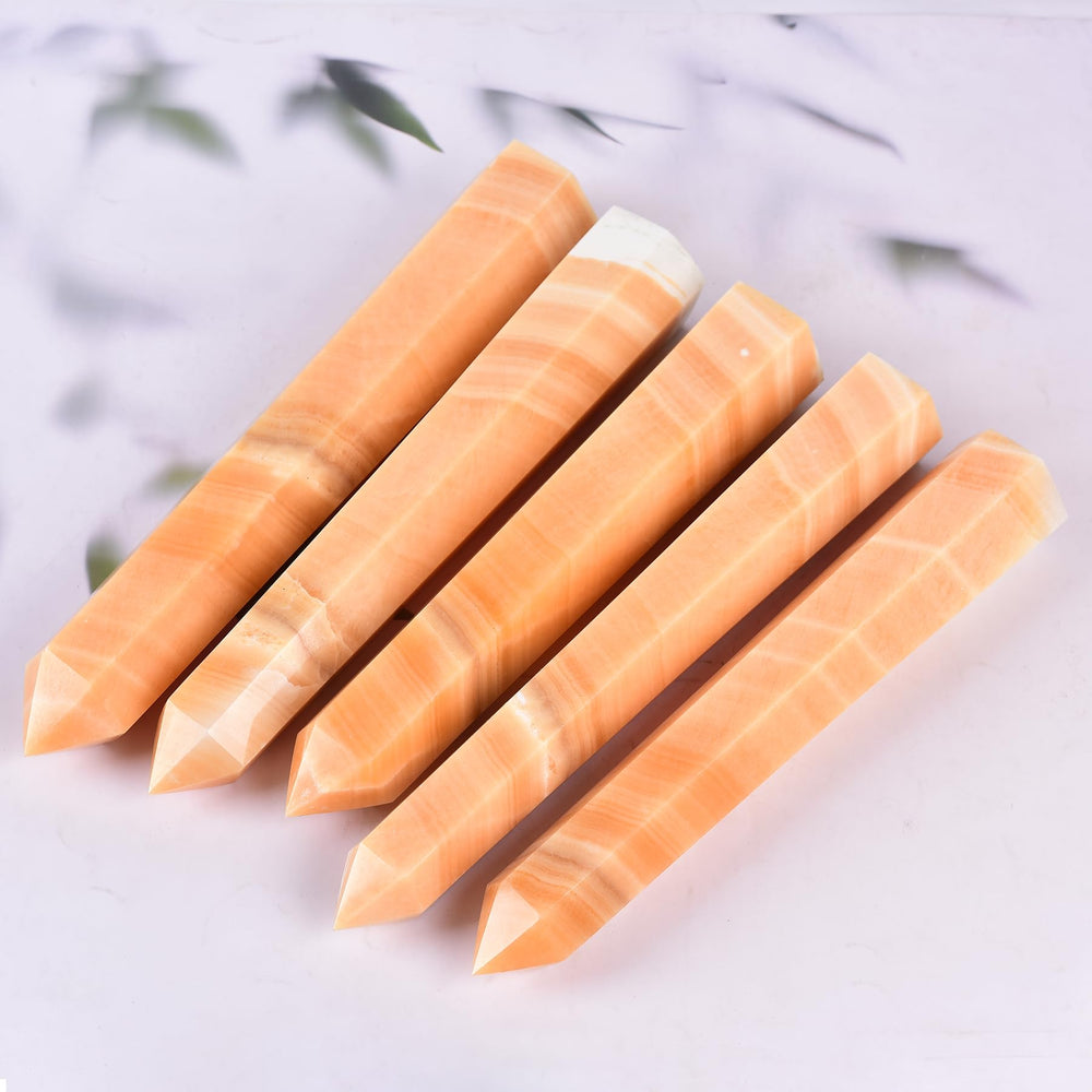 JIC Gem yellow calcite wand supports personal reflection during meditation.