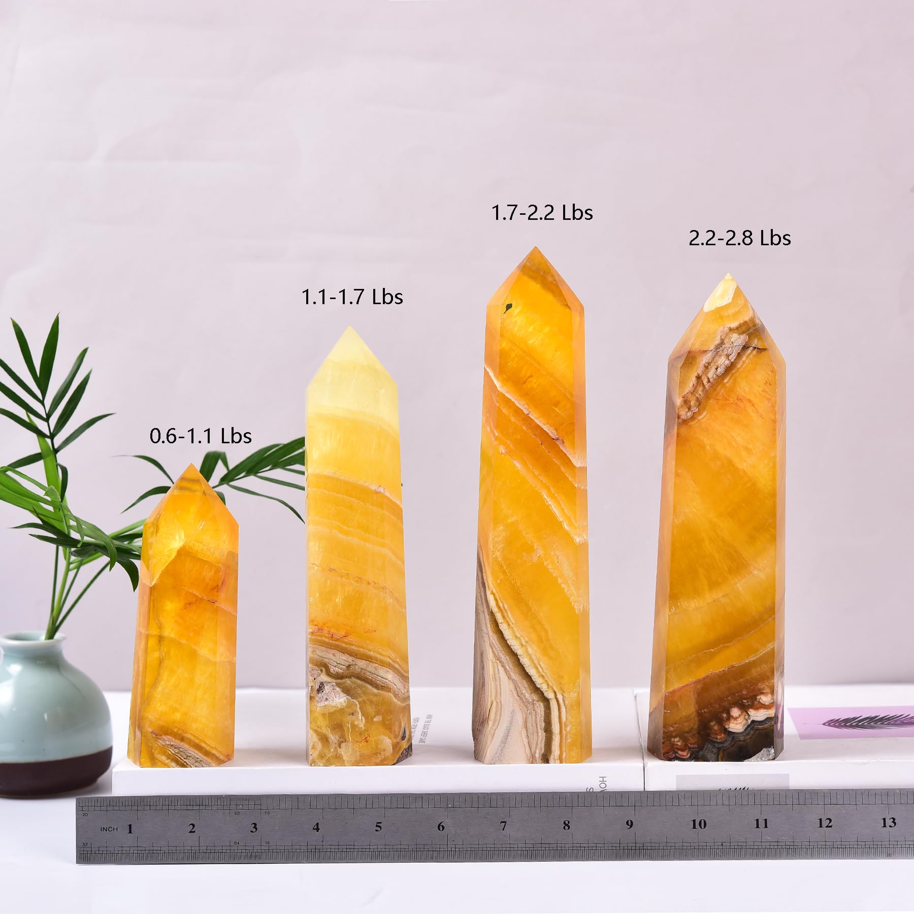 JIC Gem yellow fluorite crystal obelisk adds calm decor and subtle ambience.