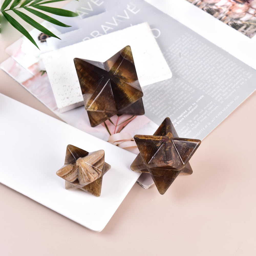 Gift-ready packaging of JIC Gem Yellow Fluorite Merkaba crystal