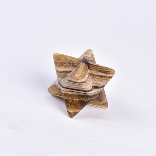 JIC Gem Yellow Fluorite Merkaba crystal side profile enhances calm energy in space