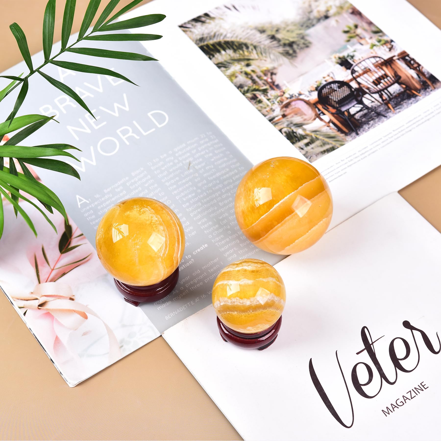 Decorative JIC Gem yellow fluorite sphere brightening home decor