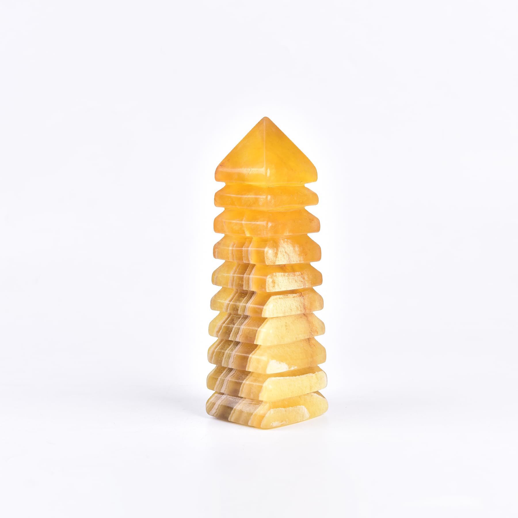 JIC Gem yellow fluorite tower front view for elegant energy decor