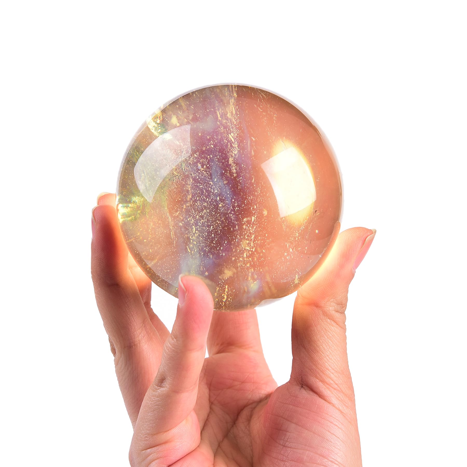 JIC Gem yellow quartz ball on wood stand for tranquil home decor