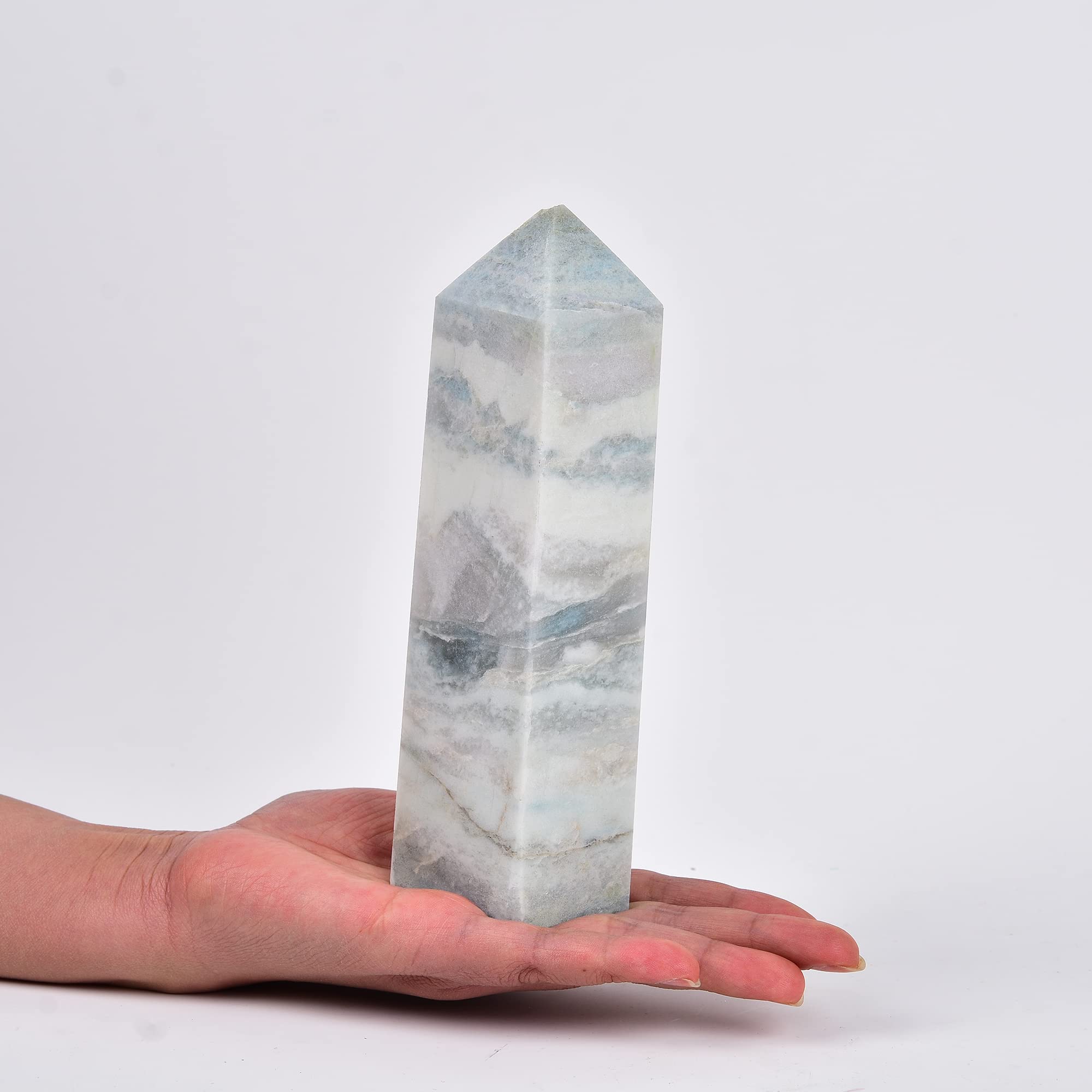 JIC Gem Celestite wand—front angle shows calming blue tones for mindful energy
