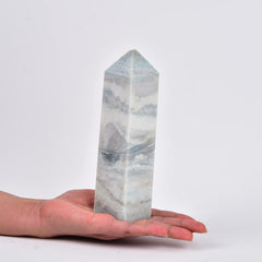 JIC Gem Celestite wand—front angle shows calming blue tones for mindful energy
