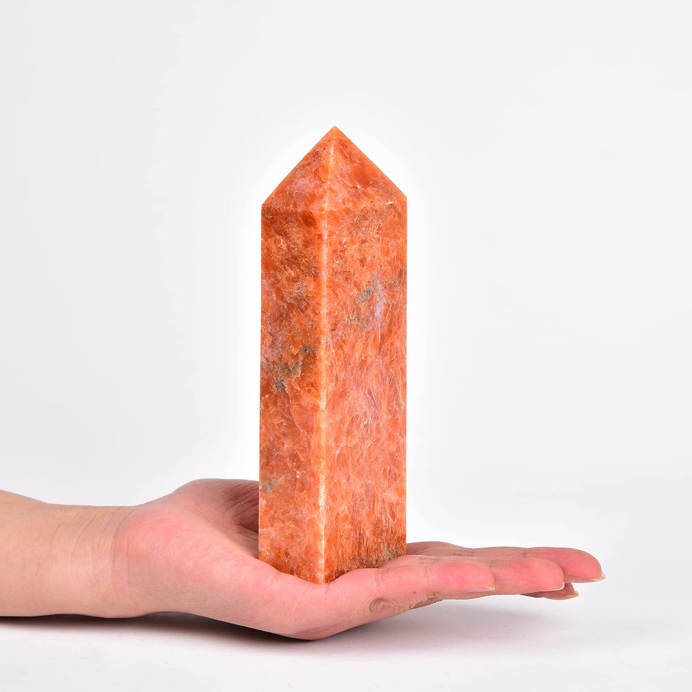 JIC Gem sunstone quartz obelisk tower enhances meditation clarity