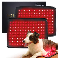 JIESENWEI red infrared pad for pets provides gentle warmth during rest.