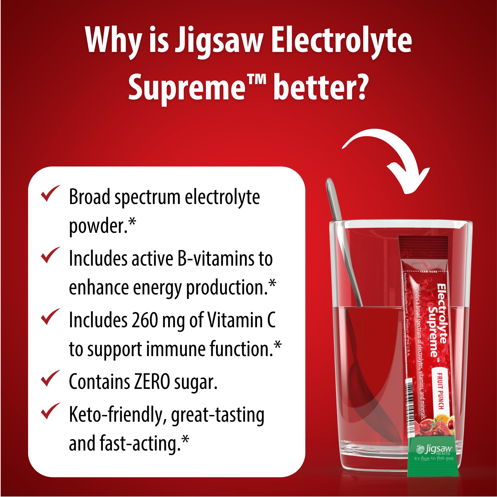 Jigsaw Health Electrolyte Supreme keto-friendly sugar-free option for clean hydration.