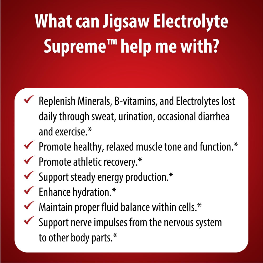 Jigsaw Electrolyte Supreme box with zinc and selenium info for broad mineral support.