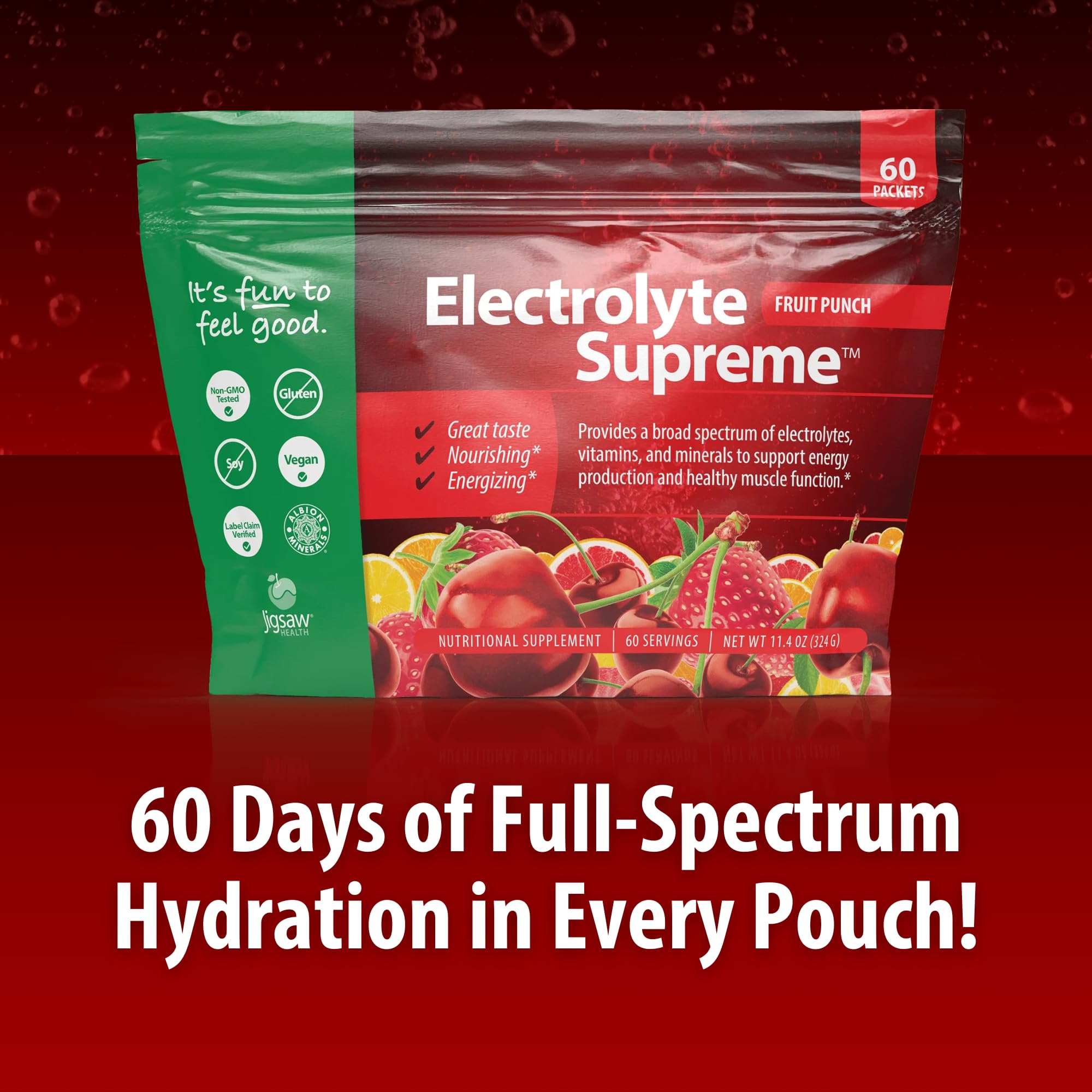Jigsaw Health Electrolyte Supreme powder being measured with a scoop for precise dosing.