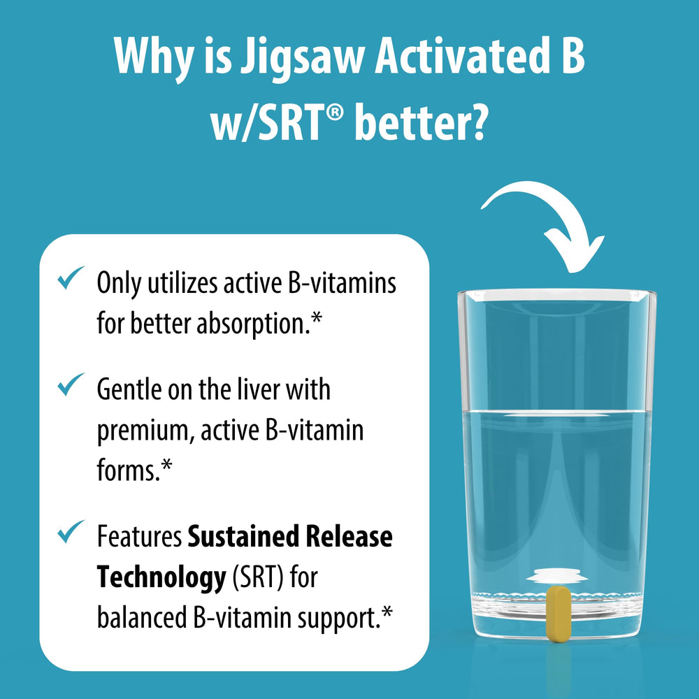 Jigsaw Health Activated B w/SRT dosage schedule shows simple daily use.