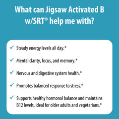 Jigsaw Health Activated B w/SRT packaging emphasizes quality and trust.
