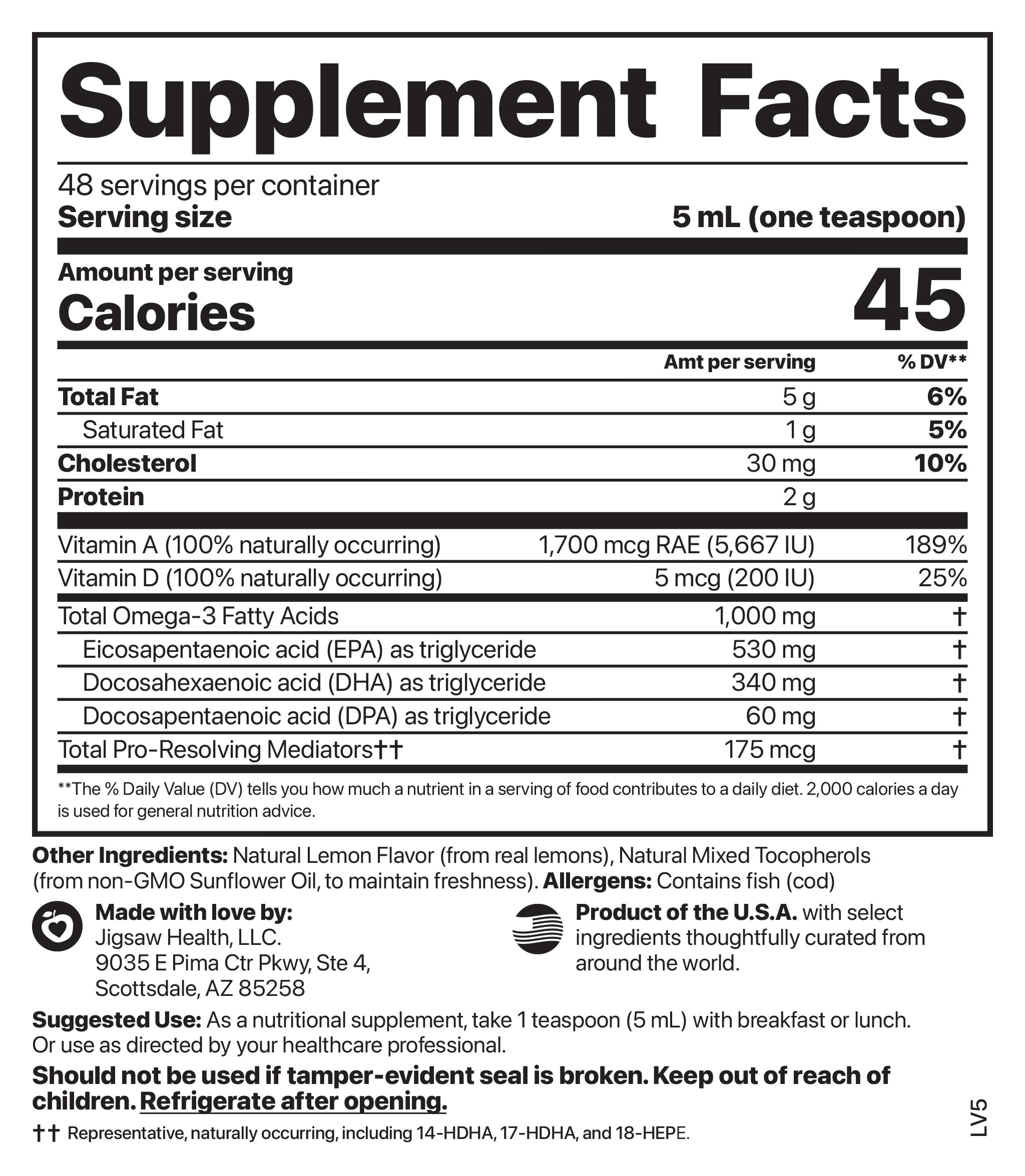 Jigsaw Health Cod Liver Oil pour shot, convenient daily use for heart-healthy omega-3 intake.