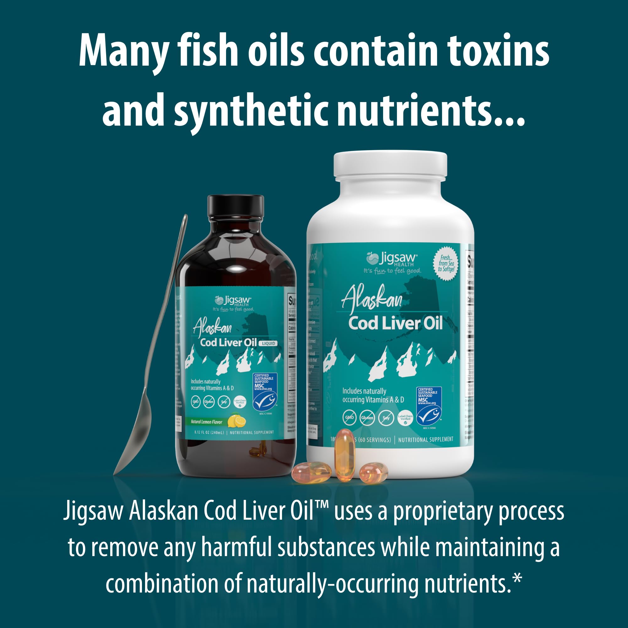 Jigsaw Health Cod Liver Oil spoon measure, ready for precise daily dosing.