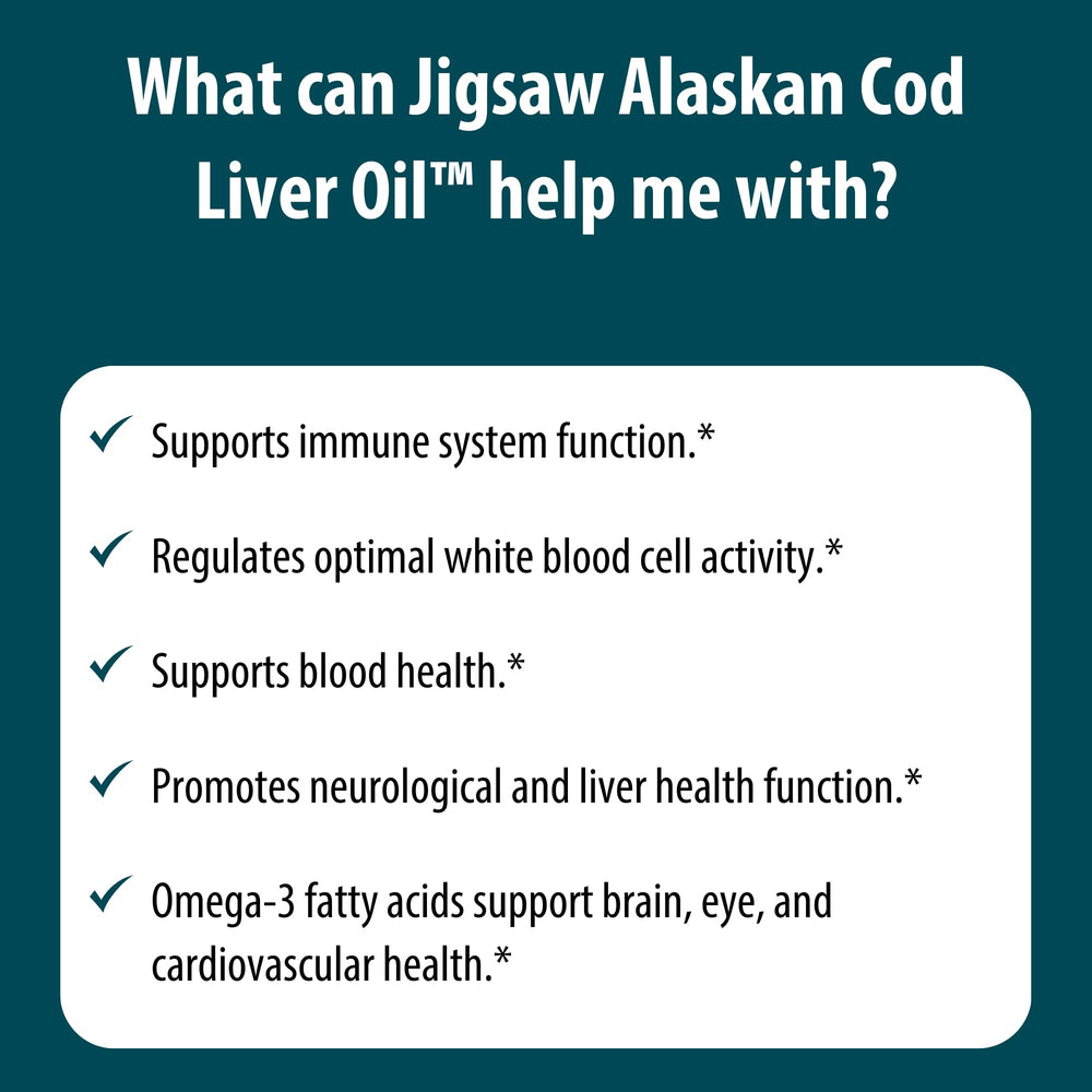 Jigsaw Health Cod Liver Oil bottle in Alaska setting, highlighting wild catch origin.