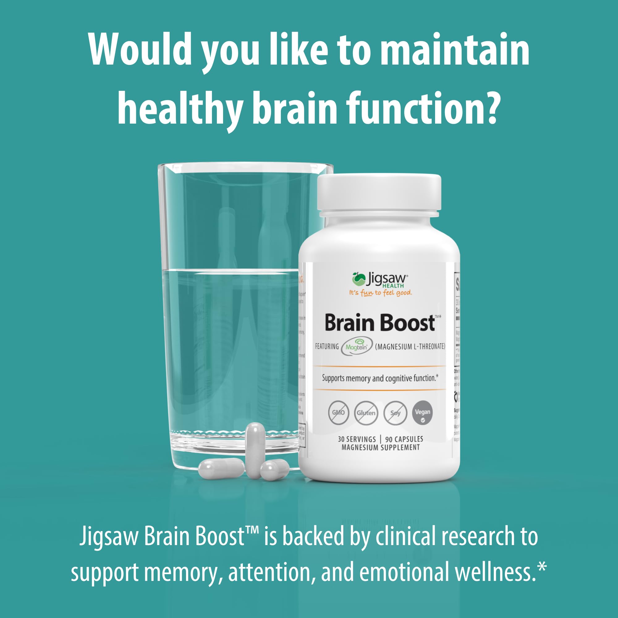 Jigsaw Health Brain Boost label reveals magnesium L-Threonate details.