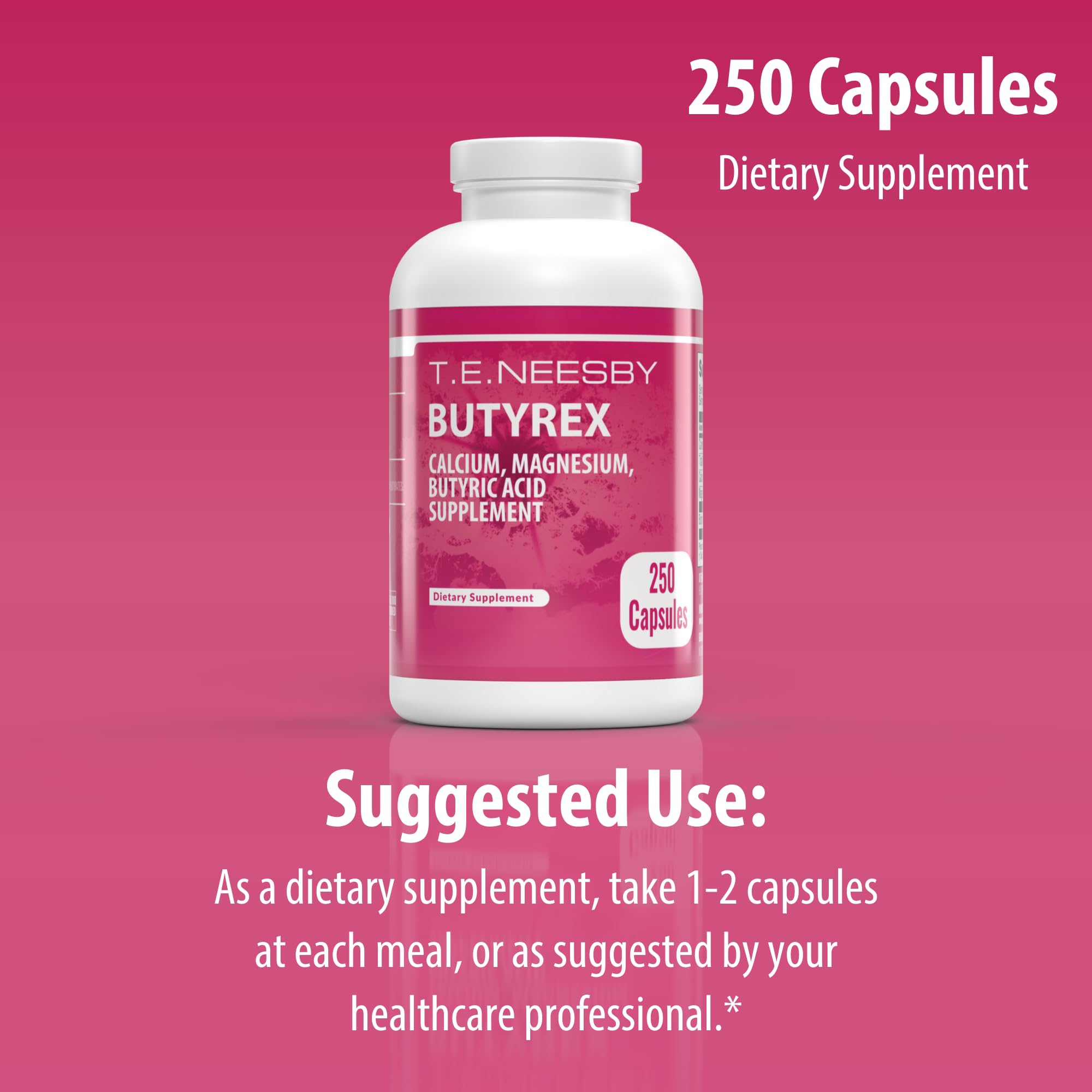 Butyrex bottle storage scene demonstrates 125-serving supply