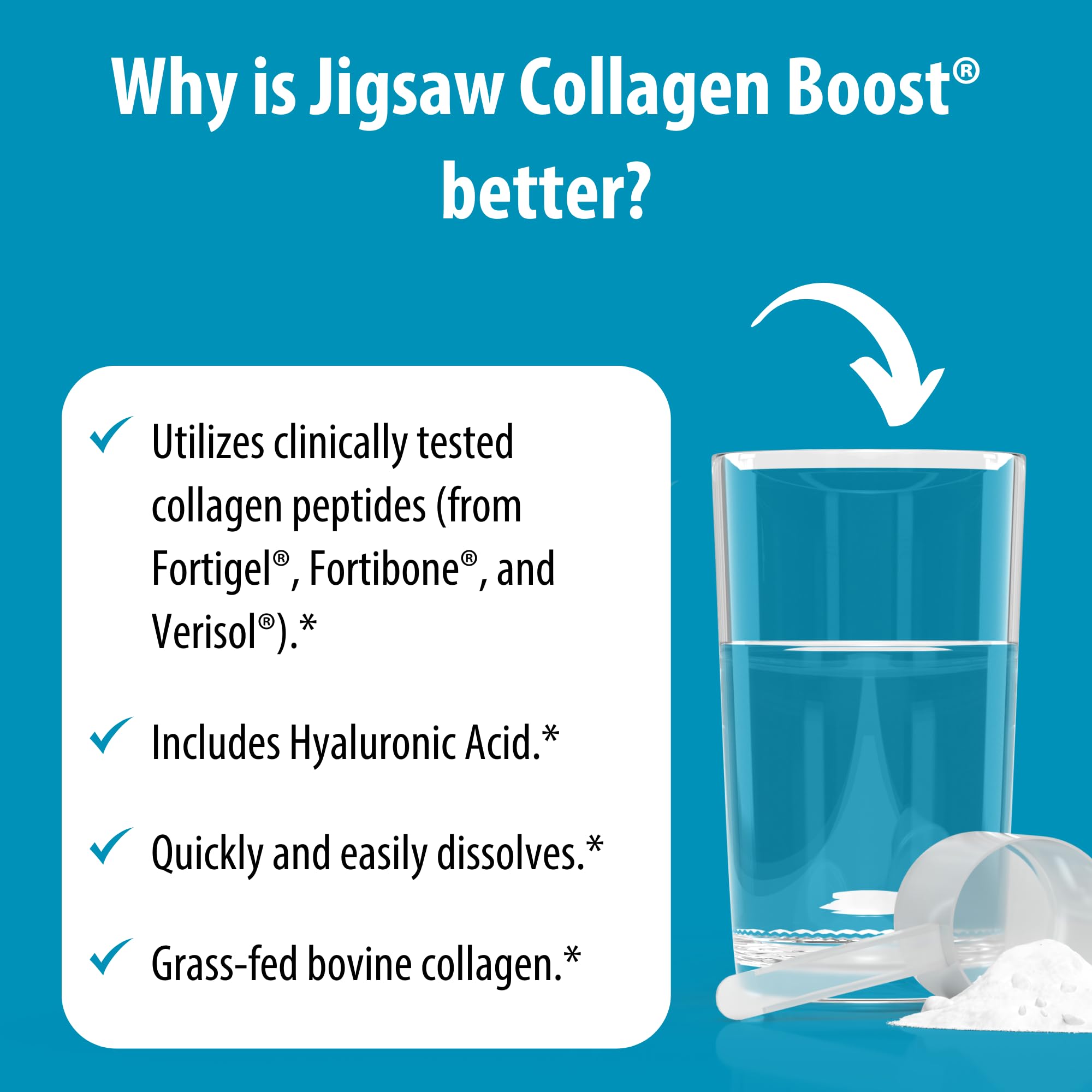 Jigsaw Health Collagen Boost dissolving in water for convenient mixing