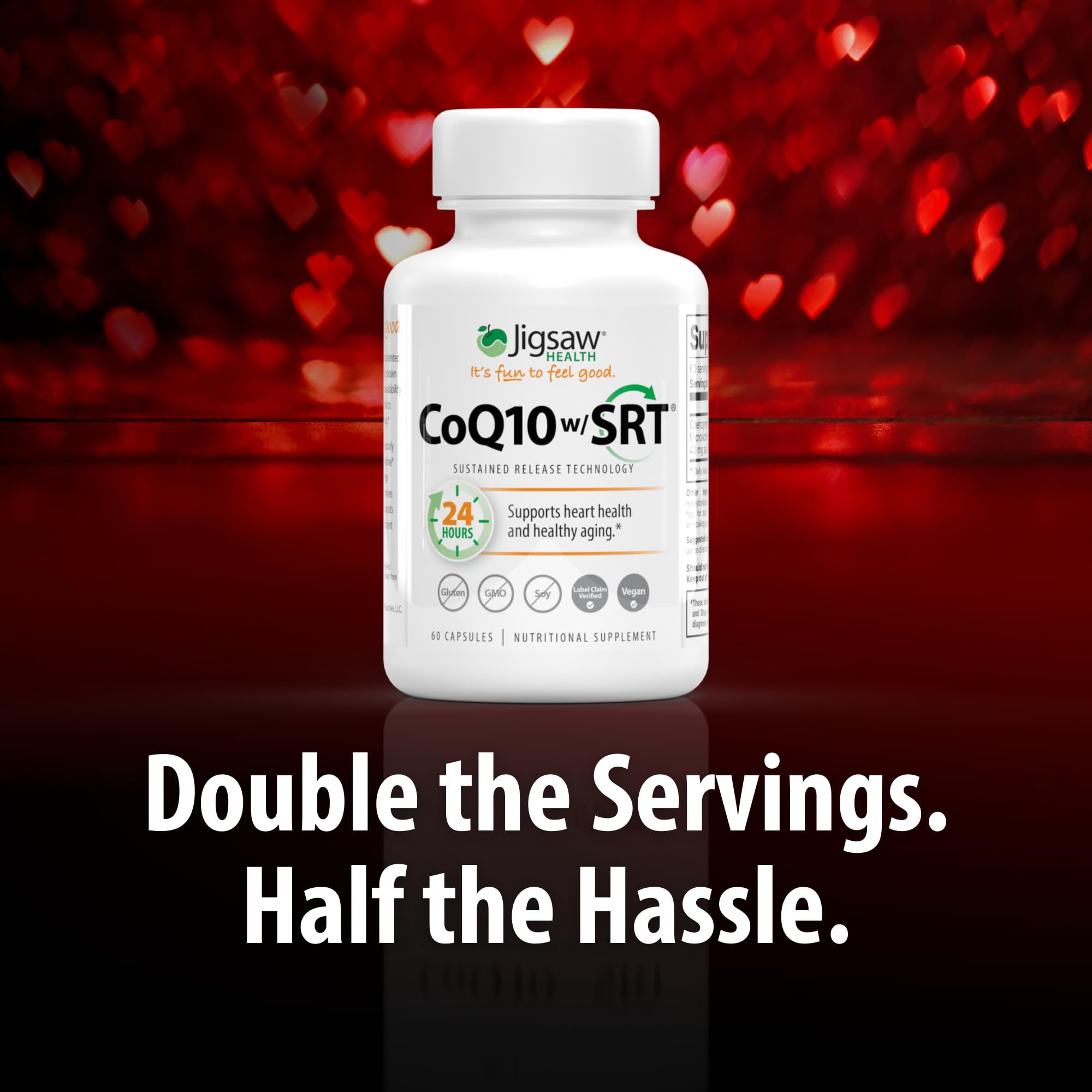 Jigsaw Health CoQ10 w/SRT product label detail shows MicroActive CoQ10 technology.