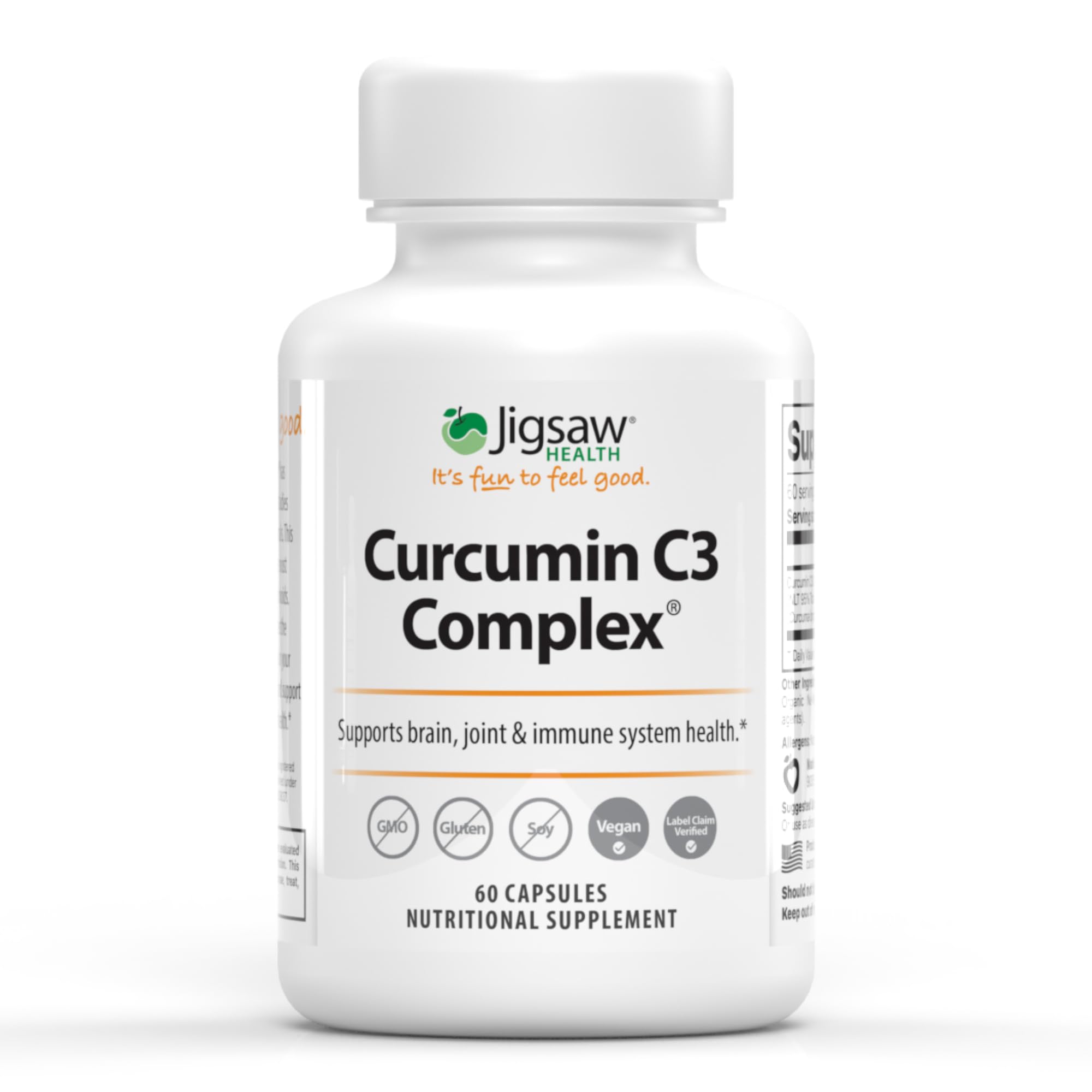 Jigsaw Health Curcumin C3 Complex bottle front for daily antioxidant support.