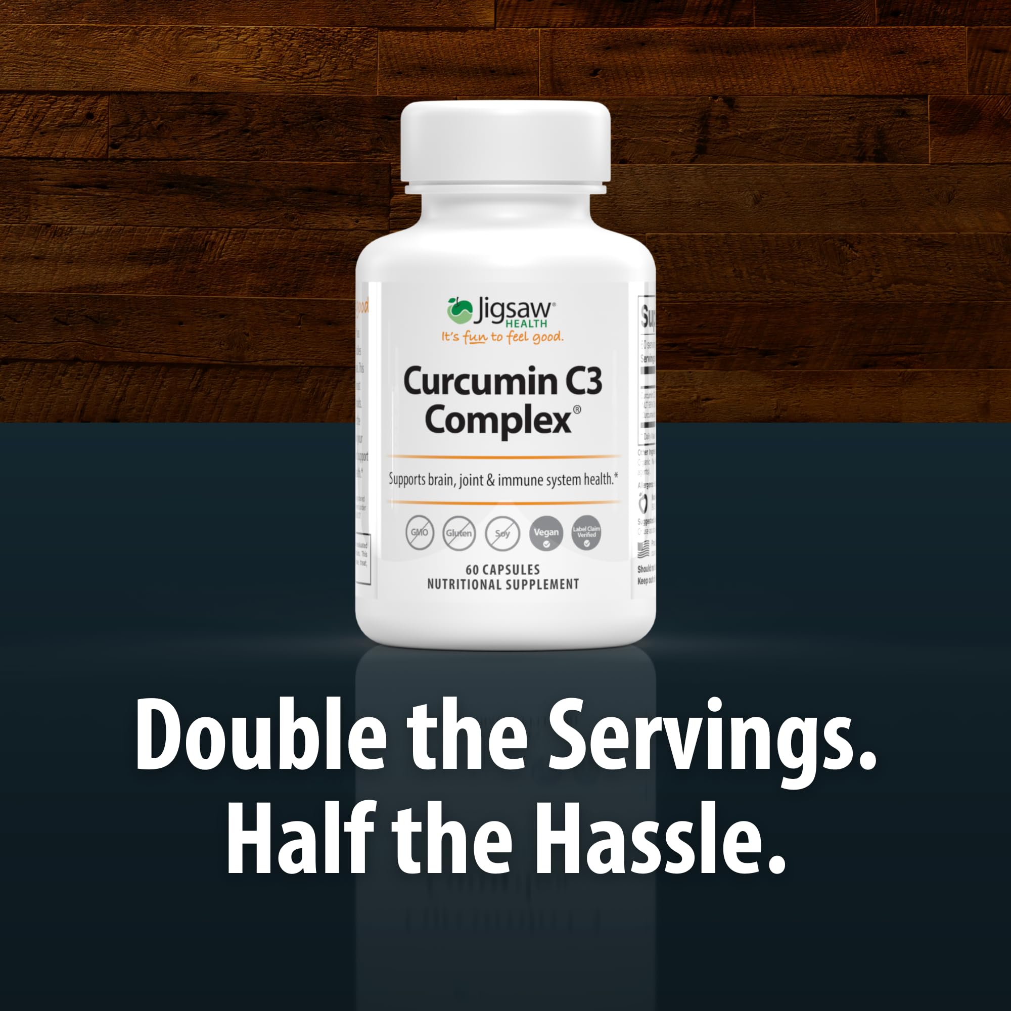Curcumin C3 Complex capsules close-up, easy-to-swallow softgels from Jigsaw Health.