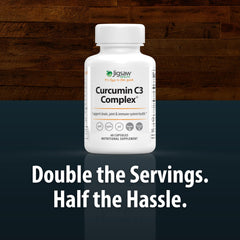 Curcumin C3 Complex capsules close-up, easy-to-swallow softgels from Jigsaw Health.