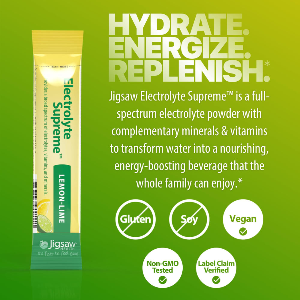 Jigsaw Health Electrolyte Supreme lemon-lime packets collection ideal for on-the-go hydration