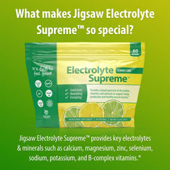 Jigsaw Health Electrolyte Supreme lemon-lime powder being scooped for easy mixing
