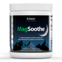 Jigsaw Health MagSoothe jar front view with raspberry lemonade flavor for calming support