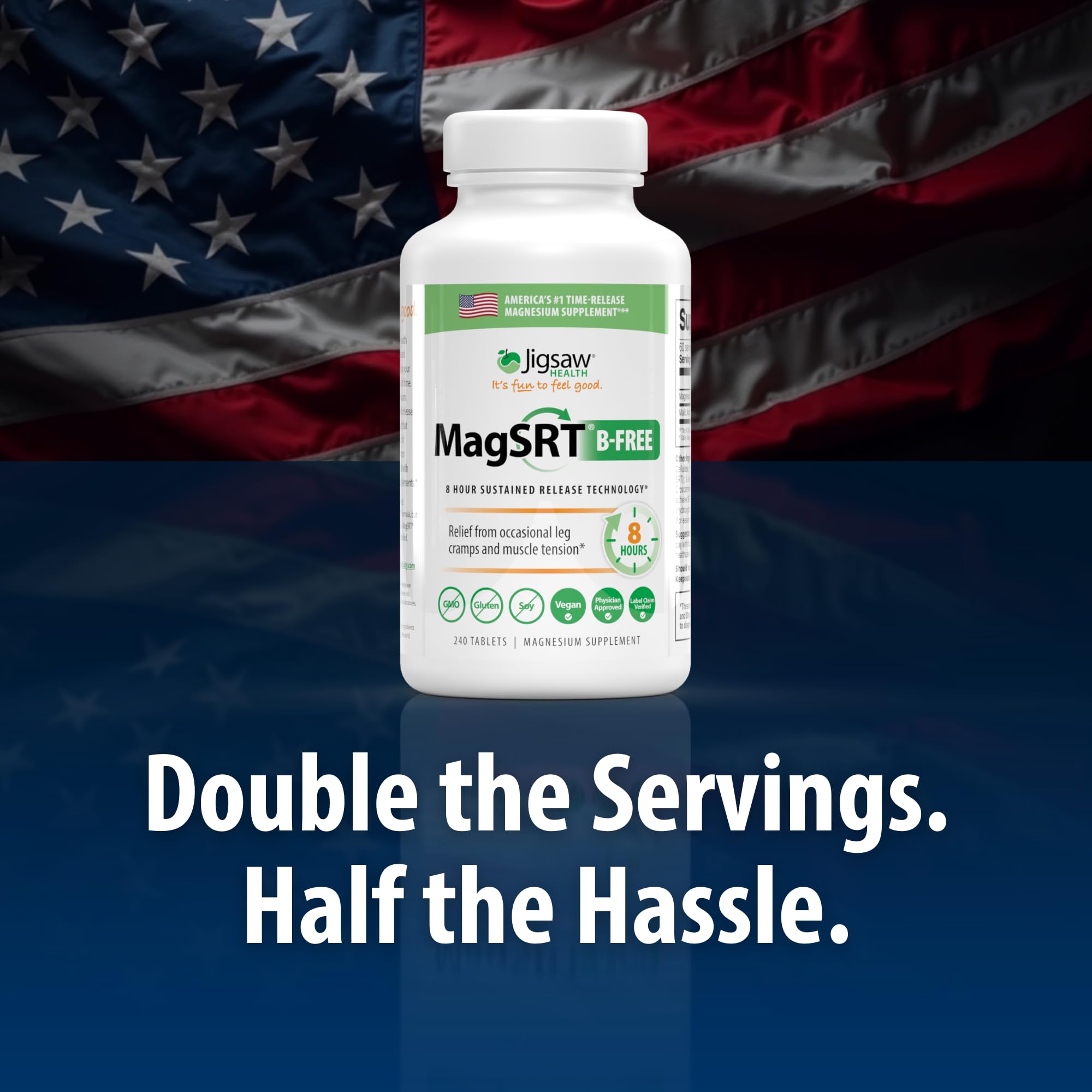 Jigsaw Health MagSRT tablets neatly arranged demonstrate easy-to-swallow design.