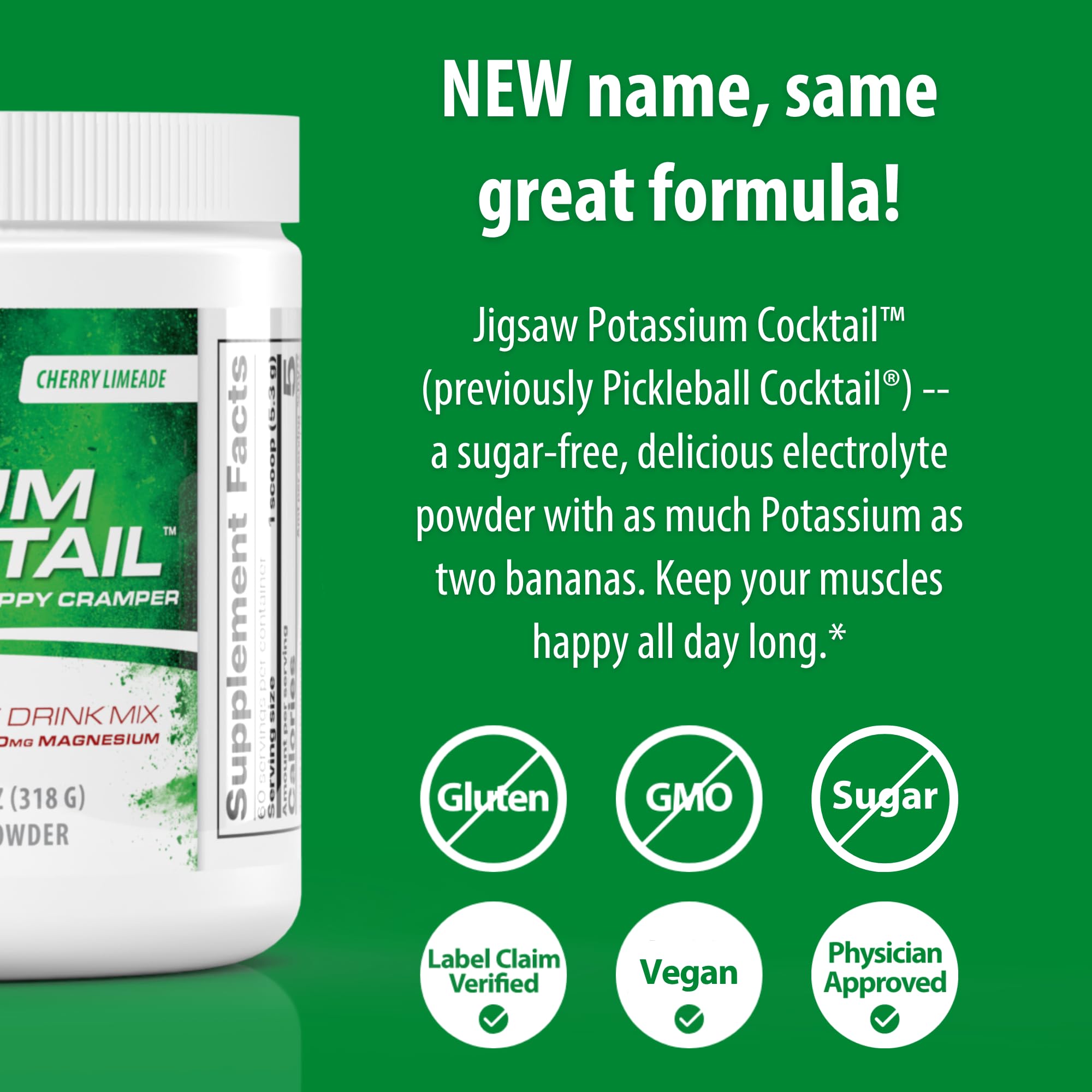 Close-up of Jigsaw Health Potassium Cocktail label highlighting cherry limeade flavor.