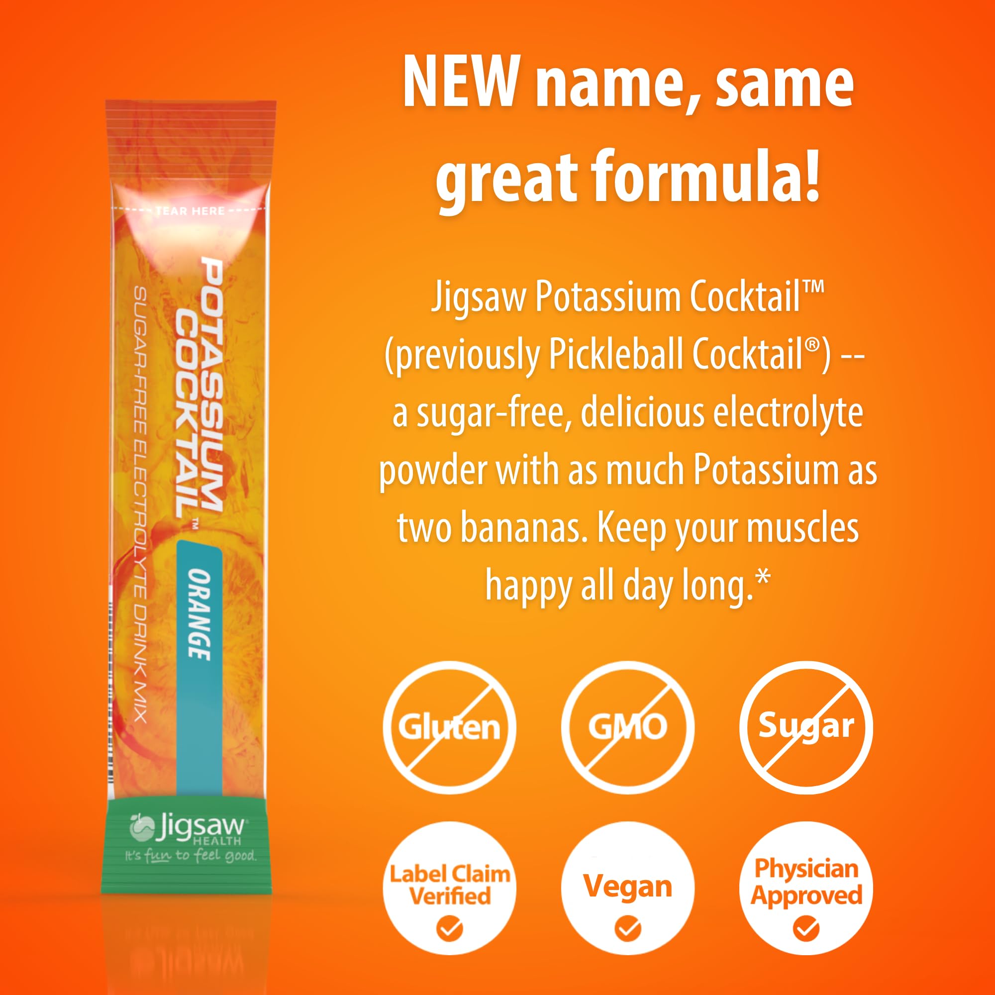 Jigsaw Health Potassium Cocktail orange glass pour, sugar-free drink during activity.